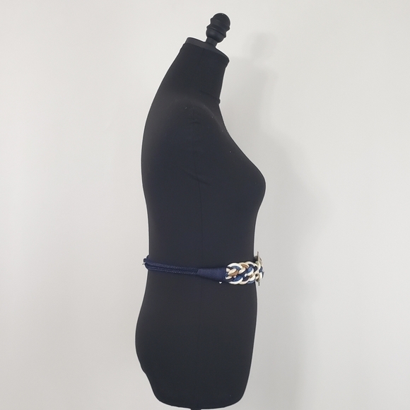 Vintage 80s Made in Taiwan Blue and White Belt size Small/Medium Retro - Picture 7 of 10